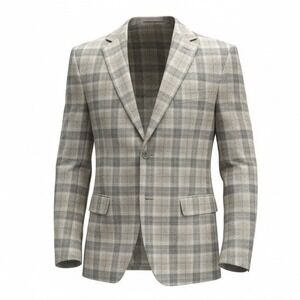 Lauren Ralph Lauren Lassiter 100% Linen Plaid Sport Coat Blazer 40S Cream Grey